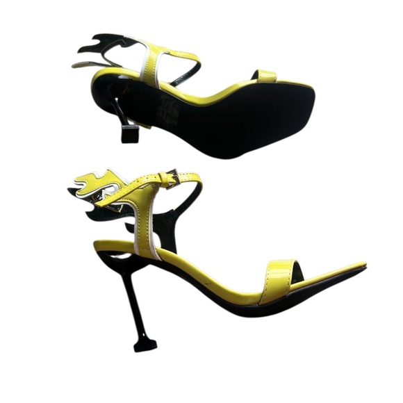 NEW Cape Robbin Inferno Flame Accent Stiletto Heels Open Toe Sandals Neon Yllow - Picture 3 of 9